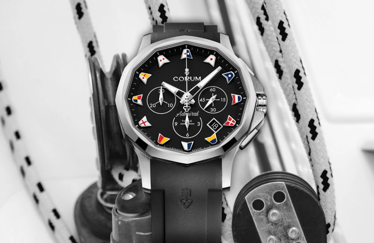 Corum,Admiral 42mm,42mm,Stainless Steel,Black,Automatic,Chronograph,Day,A984,A984/04253 - 984.111.20/F371 AN52