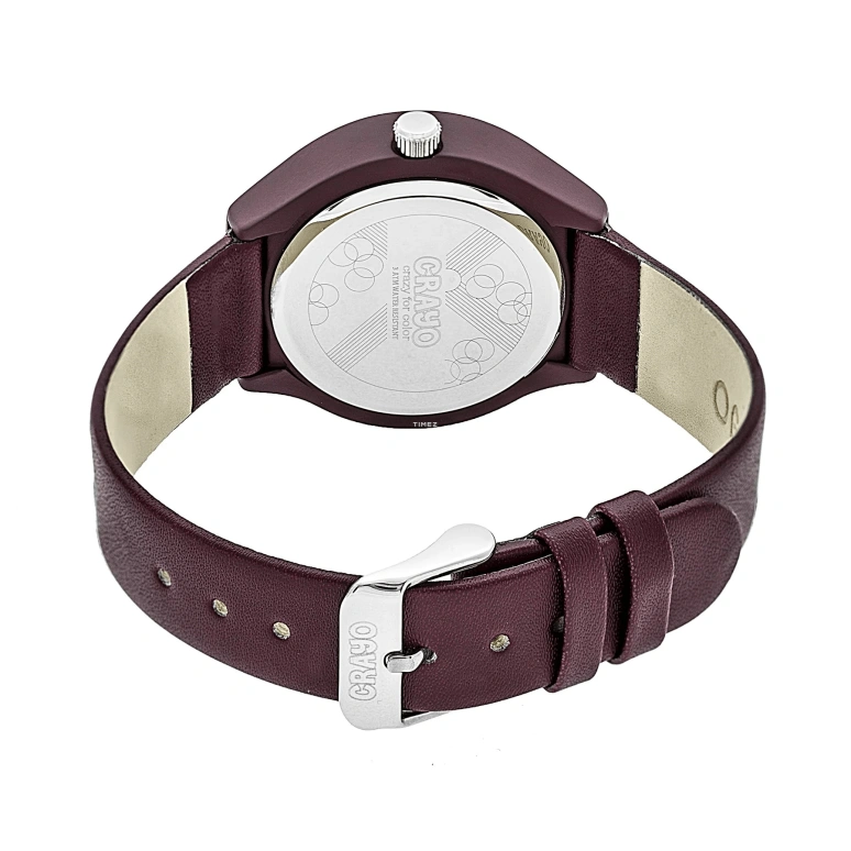 Crayo,Other 36mm,36mm,Metal,White,Maroon,Quartz,Hardlex,Round,cracr3500 Maroon