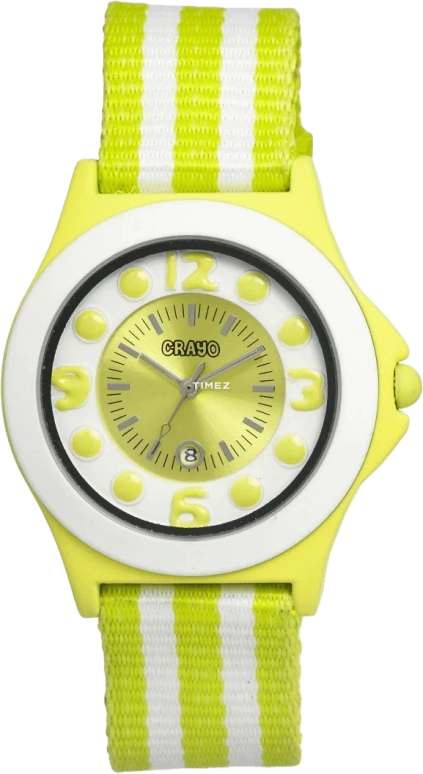 Crayo,Other 39mm,39mm,Metal,White,Yellow,Quartz,Day,Hardlex,cracr0700 Lime,cracr0700 Lime-White