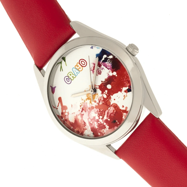Crayo,Other 35mm,35mm,Metal,Cream,Red,Quartz,Hardlex,Round,cracr4000 Silver,cracr4000 Silver-Red