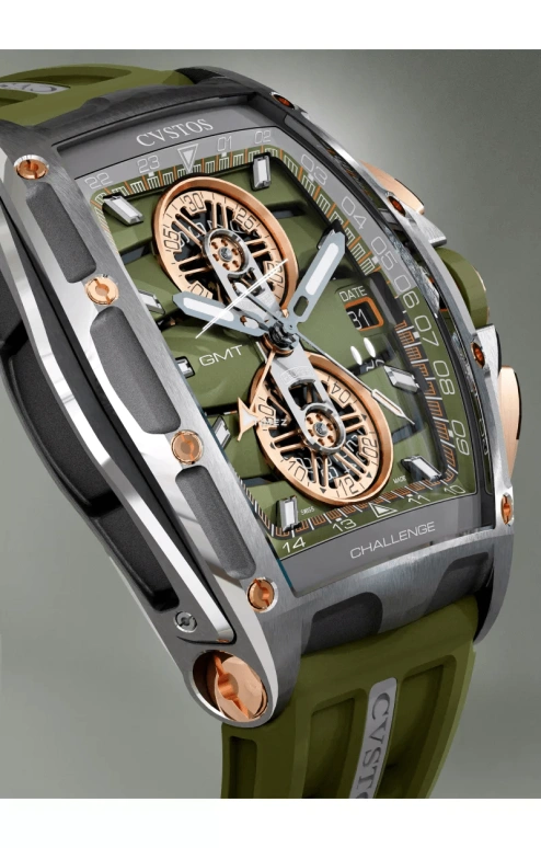 Cvstos,Racing 53.70x41mm,53.70x41mm,Red Gold,Stainless Steel,Green,Automatic,Chronograph,Day,Dule Time,B01110,B01110.4107002