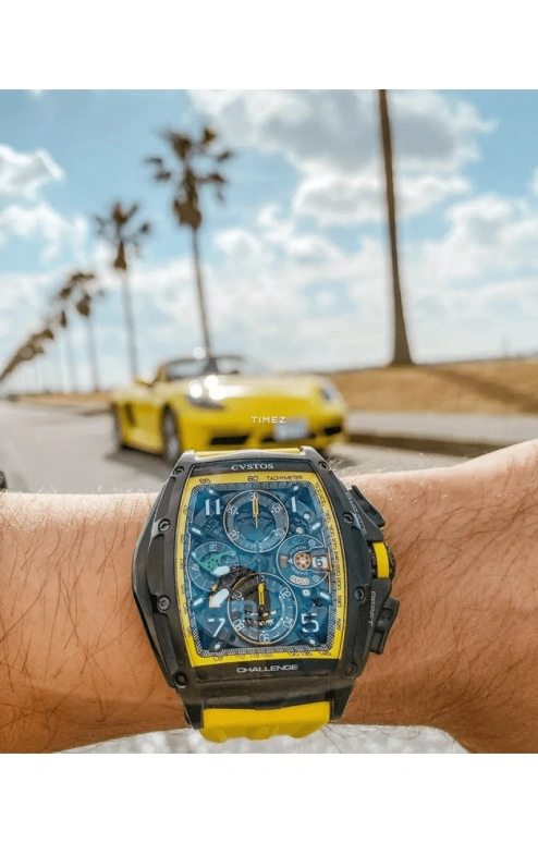 Cvstos,Chronograph 53.70x41mm,53.70x41mm,Stainless Steel,Black,Yellow,Automatic,Chronograph,Day,Power Reserve Indicator,B00107,B00107.4102001
