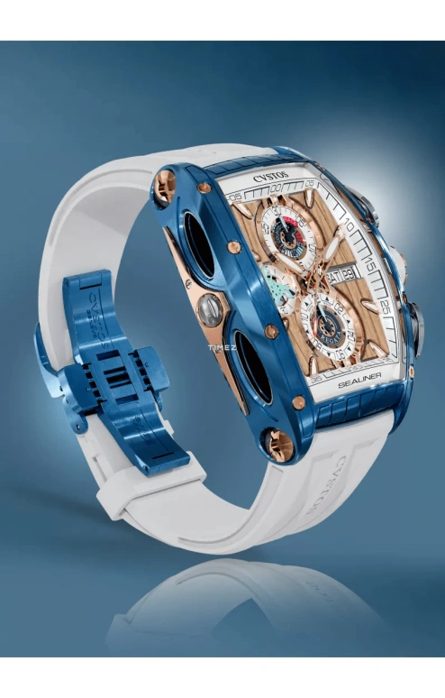 Cvstos,Sealiner 53.70x41mm,53.70x41mm,Stainless Steel,Red Gold,Brown,White,Automatic,Chronograph,Date,Day,C01107,C01107.4105002