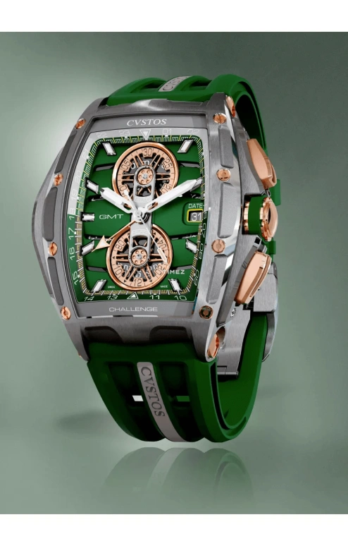 Cvstos,Racing 59x45mm,59x45mm,Red Gold,Stainless Steel,Green,Automatic,Chronograph,Day,Dule Time,GMT,48hours,In-house Caliber,B01110,B01110.4507001