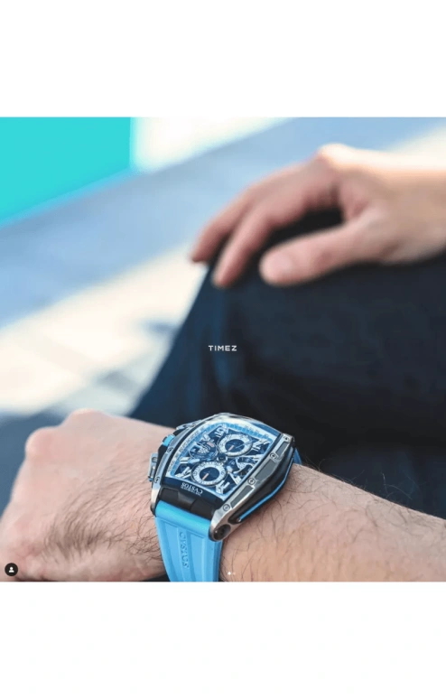 Cvstos,Chronograph 53.70x41mm,53.70x41mm,Titanium,Blue,Automatic,Chronograph,Day,Power Reserve Indicator,B00107,B00107.4176001