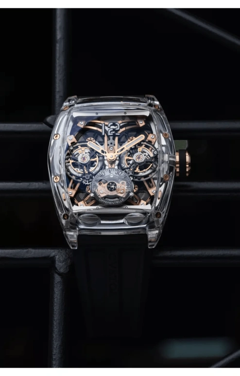 Cvstos,Complication 53.70x41mm,53.70x41mm,Red Gold,Sapphire,Rose Gold,Transparent,Automatic,Tourbillon,In-house Caliber,E00105,E00105.4185001