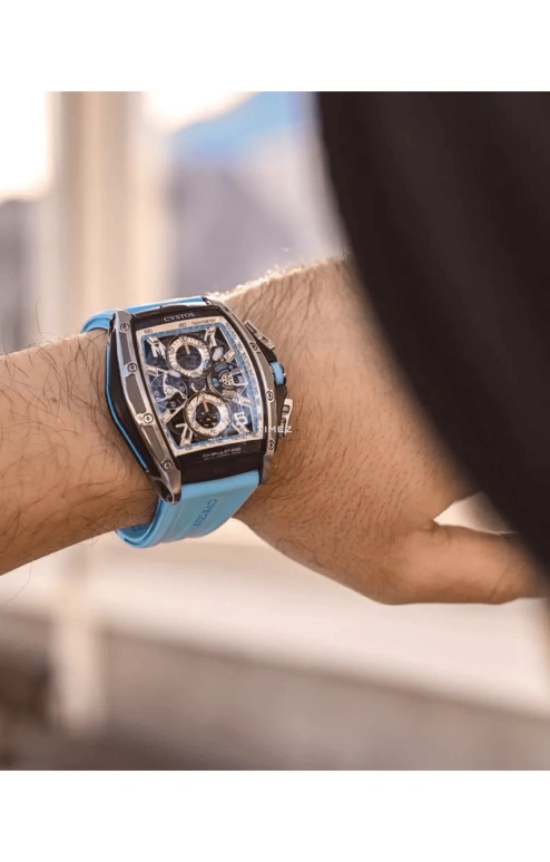 Cvstos,Chronograph 53.70x41mm,53.70x41mm,Titanium,Blue,Automatic,Chronograph,Day,Power Reserve Indicator,B00107,B00107.4176001