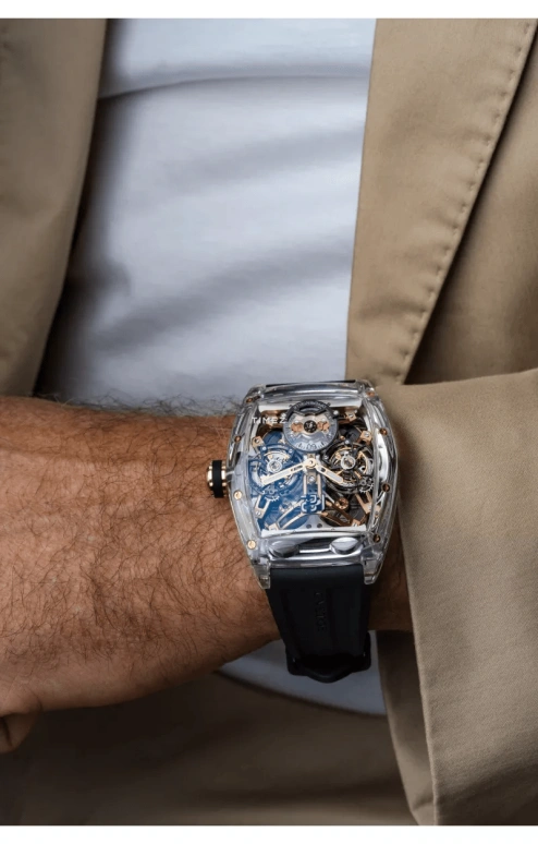 Cvstos,Complication 53.70x41mm,53.70x41mm,Red Gold,Sapphire,Rose Gold,Transparent,Automatic,Tourbillon,In-house Caliber,E00105,E00105.4185001