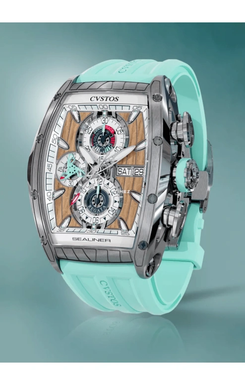 Cvstos,Sealiner 53.70x41mm,53.70x41mm,Stainless Steel,Titanium,Brown,White,Automatic,Chronograph,Date,Day,C01107,C01107.4106001