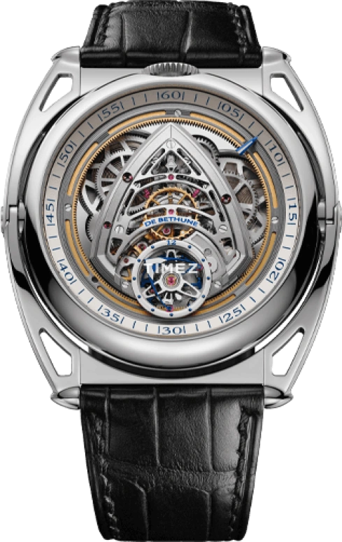 De Bethune,DB KIND OF TWO JUMPING GMT 43.30mm,43.30mm,Titanium,Silver,Skeleton,Handwound,GMT,Tourbillon,Foudroyante Seconds,DBK2V1