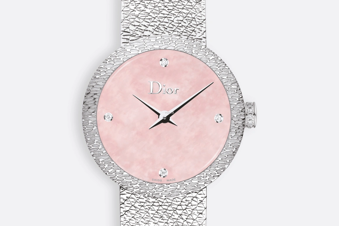 Dior,La D de Dior 25mm,25mm,Stainless Steel,Pink,Quartz,Sapphire,Crystal Glass,Round,CD047112M002