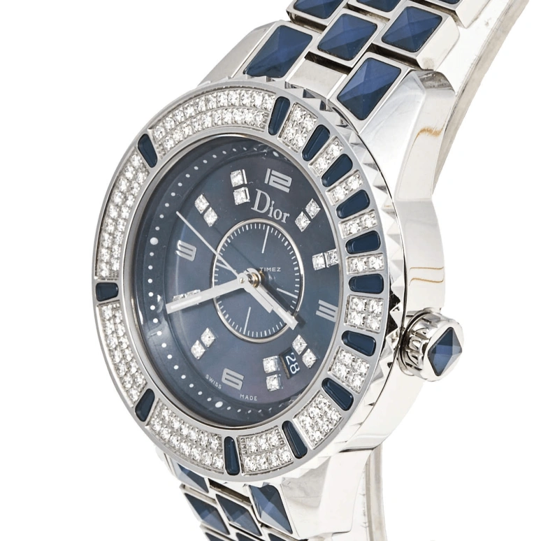 Dior,Other 33mm,33mm,Stainless Steel,Blue,Quartz,Day,Sapphire,Crystal Glass,CD11311GM001