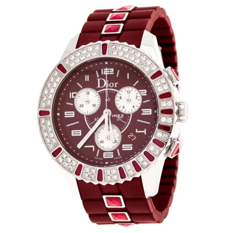 Dior,Other 38mm,38mm,Stainless Steel,Red,Quartz,Chronograph,Day,CD11431BR001