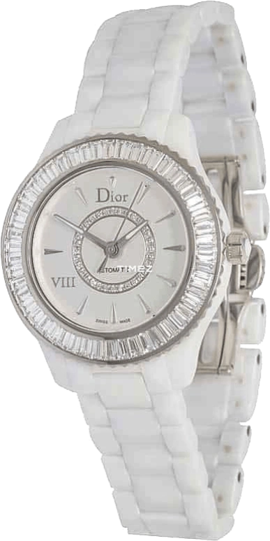 Dior,Other 33mm,33mm,White Gold,Ceramic,Silver,Automatic,Sapphire,Crystal Glass,Round,CD1235F9C001 0000