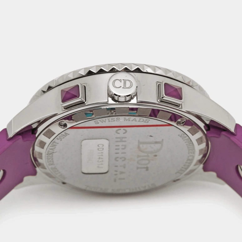 Dior,Other 39mm,39mm,Stainless Steel,Purple,Silver,Quartz,Chronograph,Day,CD11431JR001