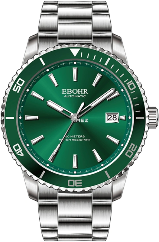 Ebohr,Other 42mm,42mm,Stainless Steel,Green,Day,Round,Silver,70470316