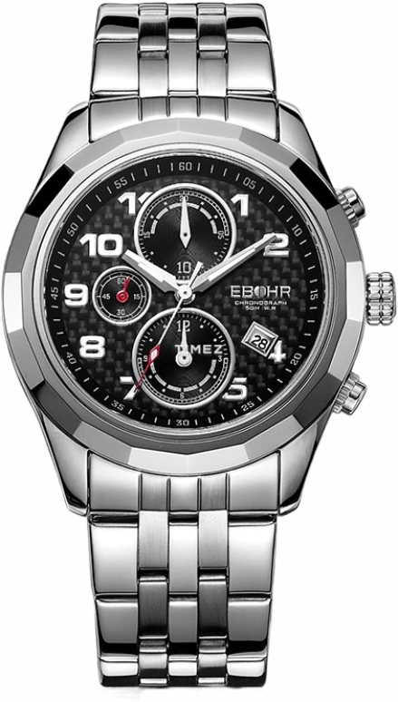 Ebohr,Other 42mm,42mm,Stainless Steel,Black,Quartz,Chronograph,Day,06413231