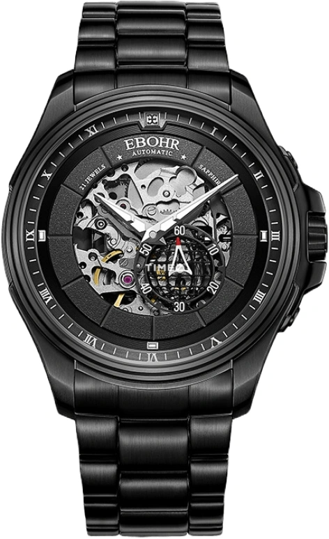 Ebohr,Explorer 43mm,43mm,Stainless Steel,Black,Skeleton,Automatic,Sapphire,Crystal Glass,Round,20258216