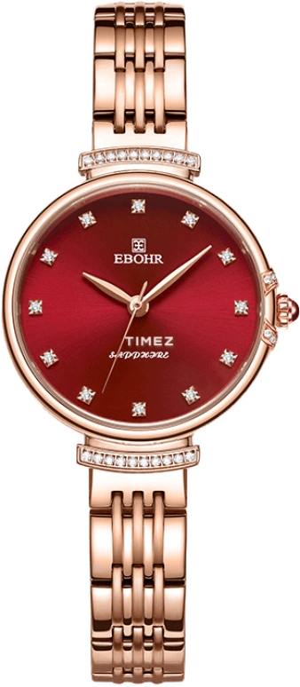 Ebohr,Kana ,Stainless Steel,Red,Glass,Round,Rose Gold,T56570328