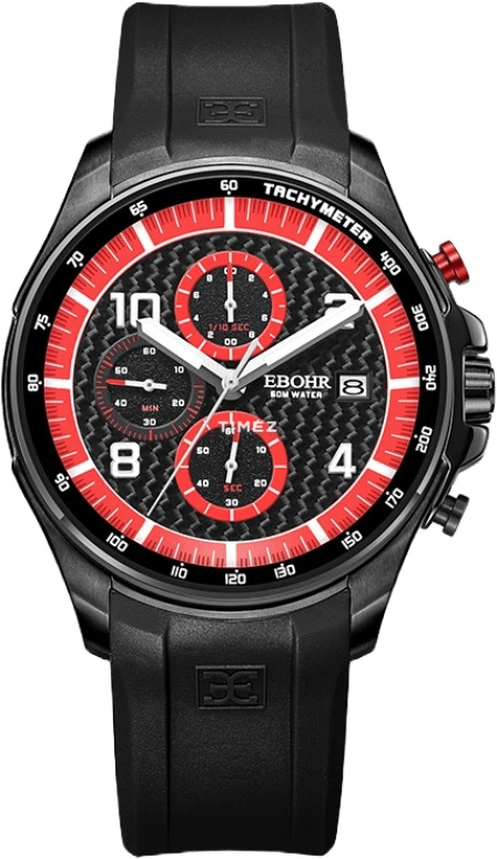 Ebohr,Speeding 43mm,43mm,Stainless Steel,Black,Quartz,Chronograph,Day,20218239