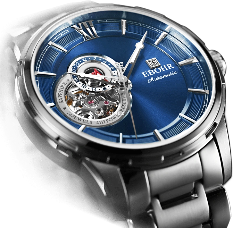 Ebohr,Master 41.50mm,41.50mm,Stainless Steel,Blue,Automatic,Sapphire,Crystal Glass,Round,15010315