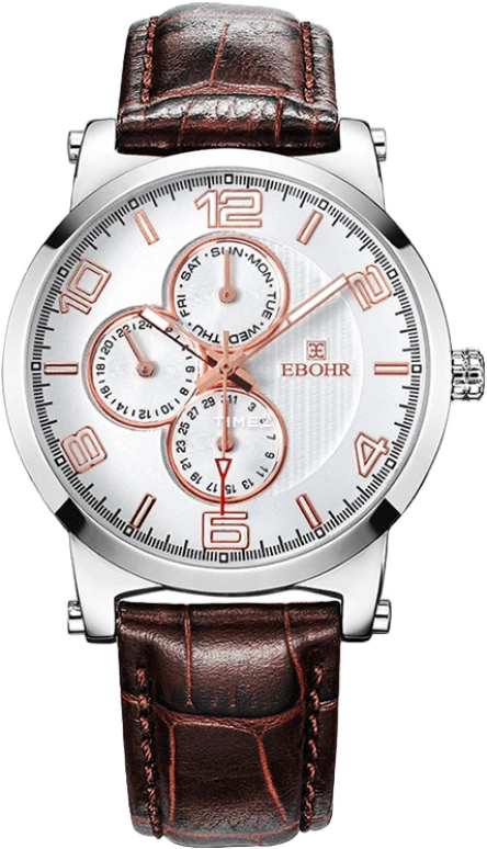 Ebohr,Master ,Stainless Steel,White,Date,Day,Sapphire,Crystal Glass,V00420334M