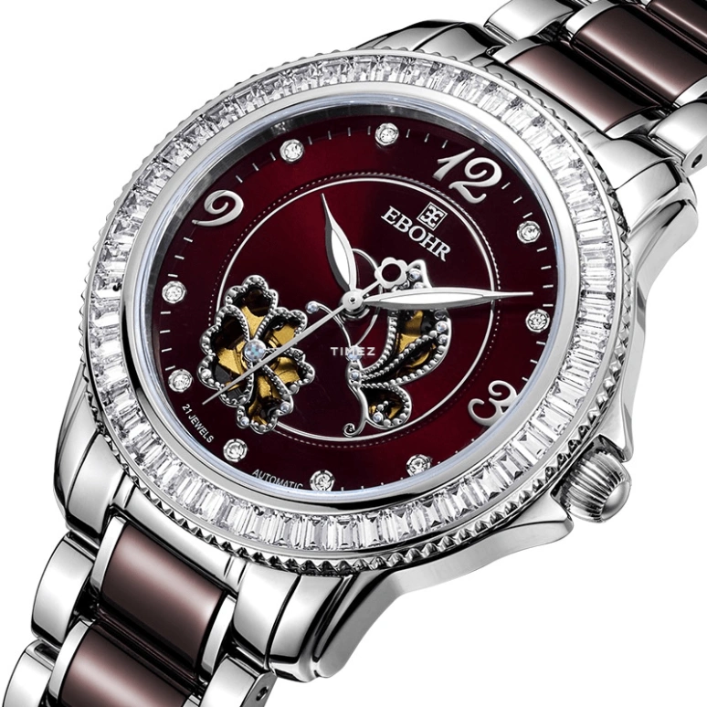 Ebohr,Butterfly 35.50mm,35.50mm,Stainless Steel,Wine Red,Automatic,Sapphire,Crystal Glass,Round,10880128