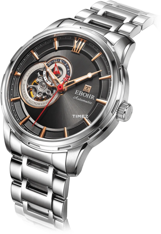 Ebohr,Master 41.50mm,41.50mm,Stainless Steel,Gunmetal,Automatic,Sapphire,Crystal Glass,Round,15010414