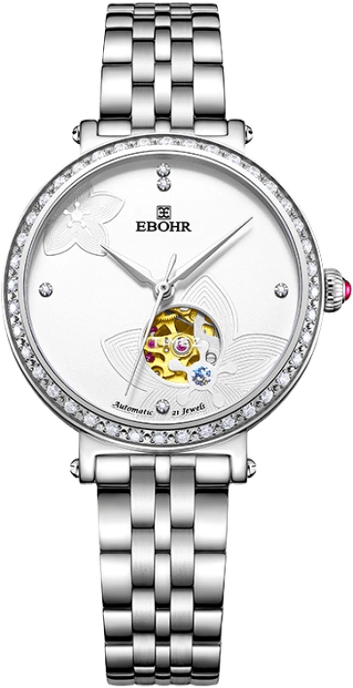 Ebohr,Butterfly ,Stainless Steel,White,Sapphire,Round,Silver,Y509,Y509-102-29