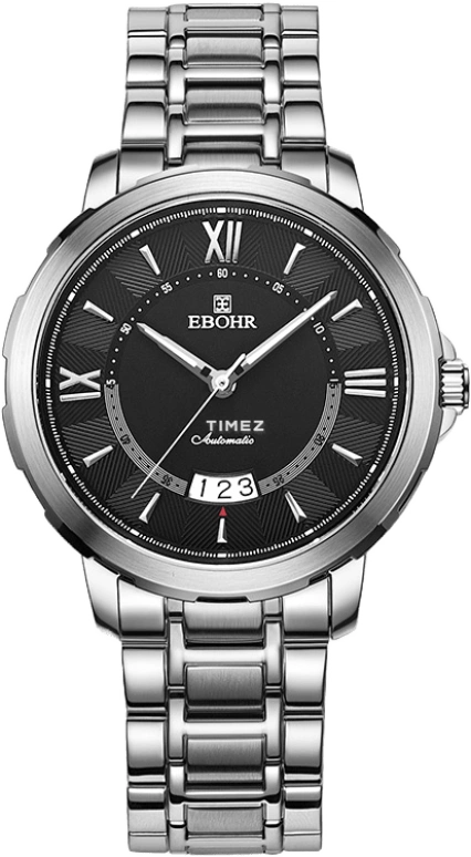 Ebohr,Master ,Stainless Steel,Black,Day,Round,Silver,A56420111