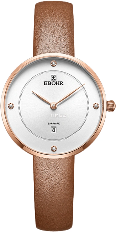 Ebohr,Kana ,Stainless Steel,White,Day,Sapphire,Crystal Glass,Round,V50680344L