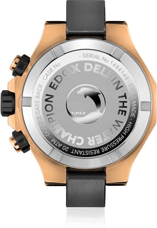 EDOX,Delfin The Original 43mm,43mm,Stainless Steel,Black,Quartz,Chronograph,Day,10113,10113-37RNCA-NIR