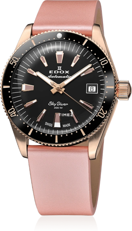 EDOX,Skydiver 38mm,38mm,Stainless Steel,Black,Automatic,Day,41hours,80131,80131-37RNC-NI