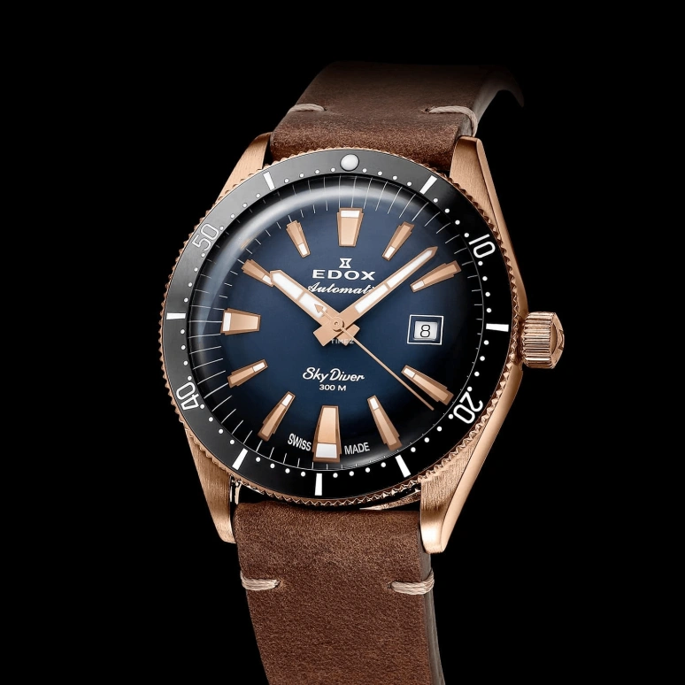 EDOX,Skydiver 42mm,42mm,Bronze,Blue,Automatic,Day,41hours,80126,80126-BRN-BUIDR