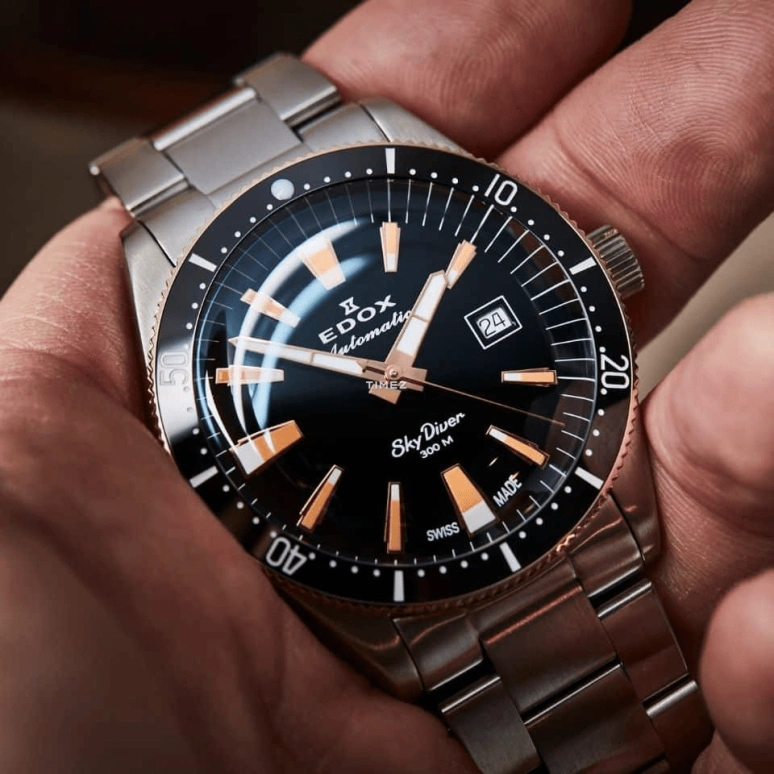 EDOX,Skydiver 42mm,42mm,Stainless Steel,Black,Automatic,Day,41hours,80126,80126-357RNM-NIRB