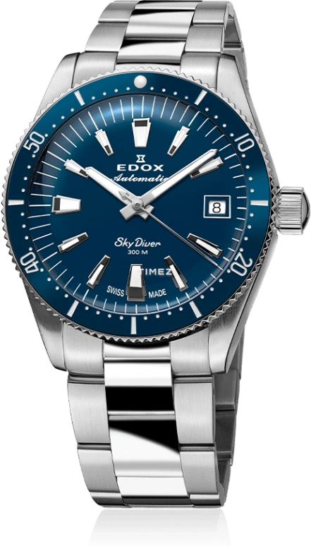 EDOX,Skydiver 38mm,38mm,Stainless Steel,Blue,Automatic,Day,41hours,80131,80131-3BUM-BUIN