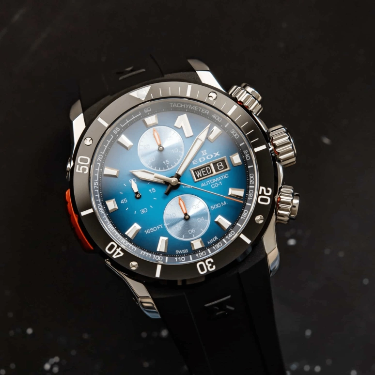 EDOX,CO-1 45mm,45mm,Stainless Steel,Blue,Automatic,Chronograph,Date,Day,01128,01128-3NOCA-BUIDN