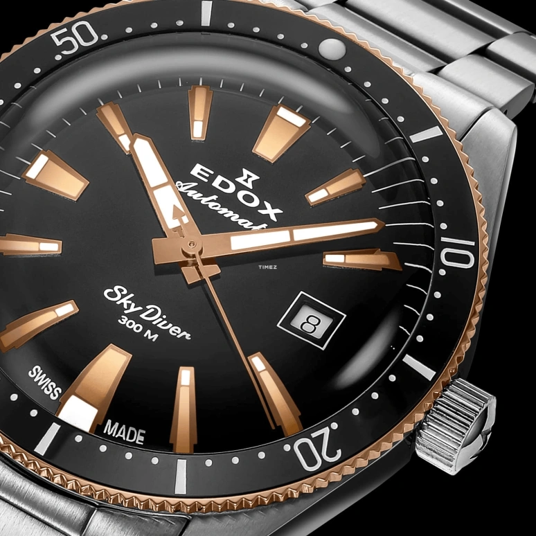EDOX,Skydiver 42mm,42mm,Stainless Steel,Black,Automatic,Day,41hours,80126,80126-357RNM-NIRB