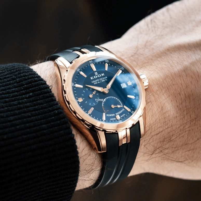EDOX,Grand Ocean 40mm,40mm,Stainless Steel,Blue,Automatic,Day,Power Reserve Indicator,94500,94500-37RCA-BUIR