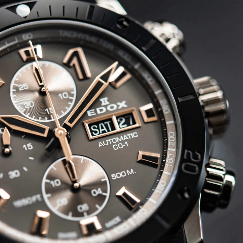 EDOX,CO-1 45mm,45mm,Stainless Steel,Grey,Automatic,Chronograph,Date,Day,01128,01128-37GNRCA-GNR