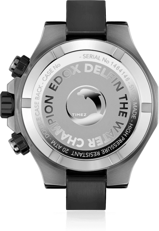 EDOX,Delfin The Original 43mm,43mm,Stainless Steel,Grey,Black,Quartz,Chronograph,Day,10112,10112-37GNVCA-ANV