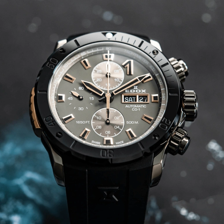 EDOX,CO-1 45mm,45mm,Stainless Steel,Grey,Automatic,Chronograph,Date,Day,01128,01128-37GNRCA-GNR