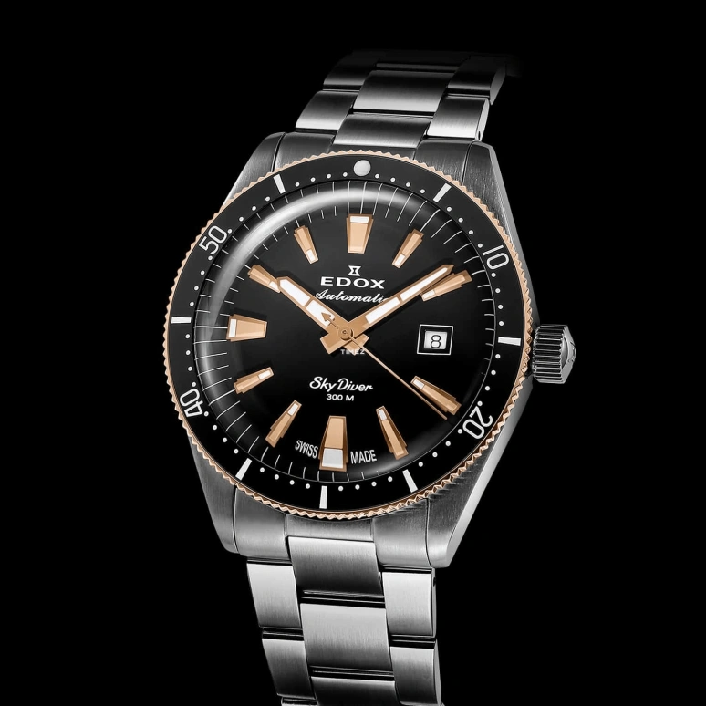 EDOX,Skydiver 42mm,42mm,Stainless Steel,Black,Automatic,Day,41hours,80126,80126-357RNM-NIRB