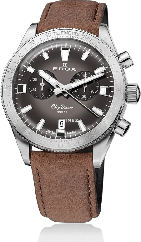 EDOX,Skydiver 40mm,40mm,Stainless Steel,Grey,Quartz,Chronograph,Sapphire,10116,10116-3-GRIDN