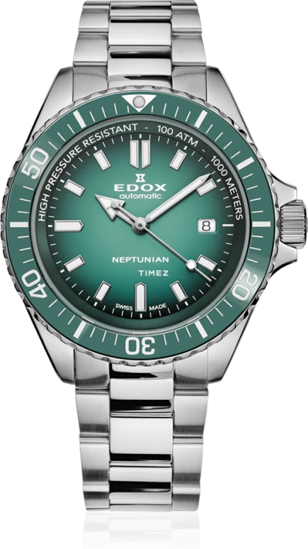 EDOX,Neptunian 44mm,44mm,Stainless Steel,Green,Automatic,Day,41hours,80120,80120-3VM-VDN1