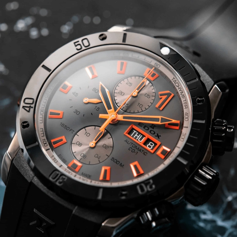 EDOX,CO-1 45mm,45mm,Stainless Steel,Grey,Automatic,Chronograph,Date,Day,01128,01128-37GNNOCA-GNO