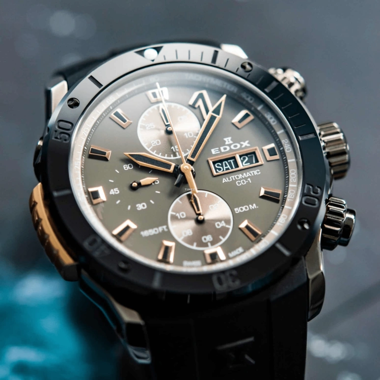EDOX,CO-1 45mm,45mm,Stainless Steel,Grey,Automatic,Chronograph,Date,Day,01128,01128-37GNRCA-GNR