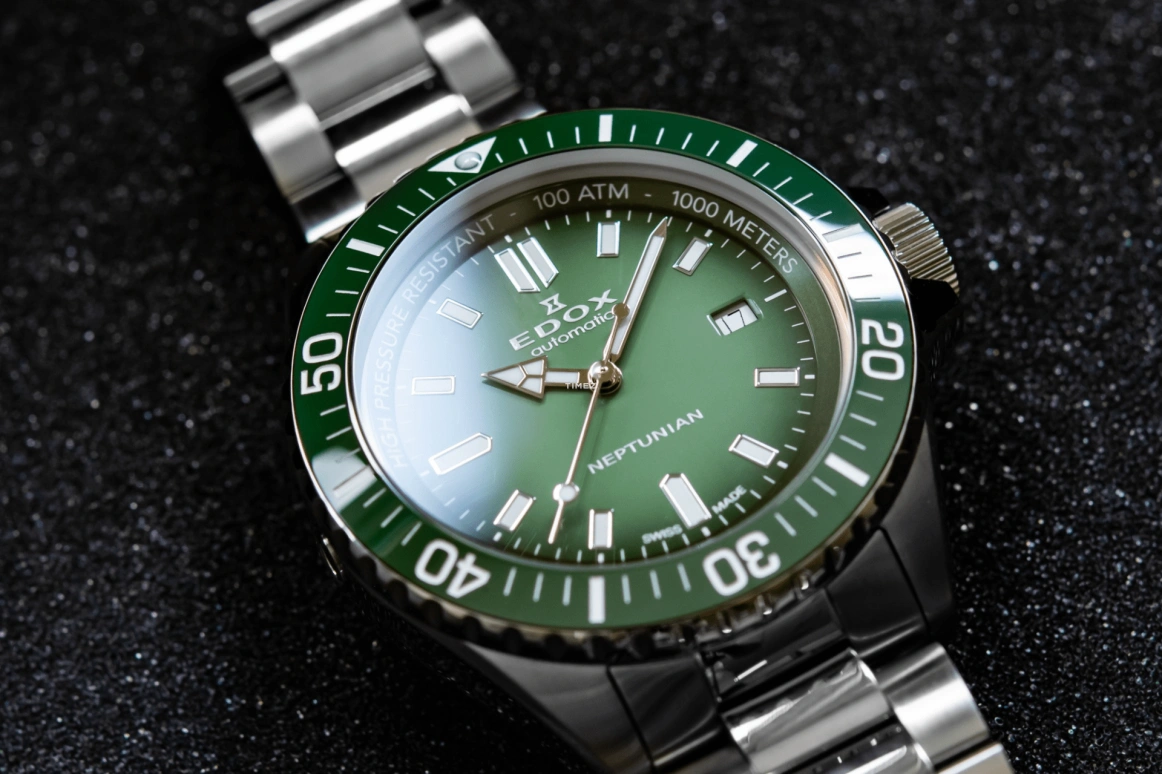 EDOX,Neptunian 44mm,44mm,Stainless Steel,Green,Automatic,Day,41hours,80120,80120-3VM-VDN1