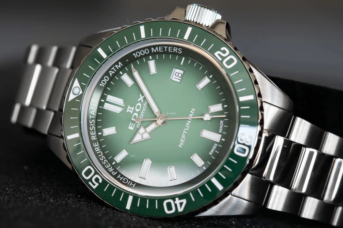 EDOX,Neptunian 44mm,44mm,Stainless Steel,Green,Automatic,Day,41hours,80120,80120-3VM-VDN1