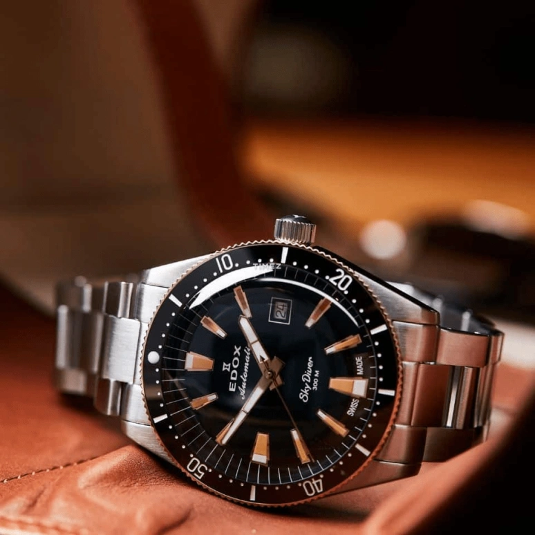EDOX,Skydiver 42mm,42mm,Stainless Steel,Black,Automatic,Day,41hours,80126,80126-357RNM-NIRB
